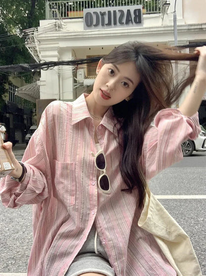 Oversized Striped Button-Up Shirt