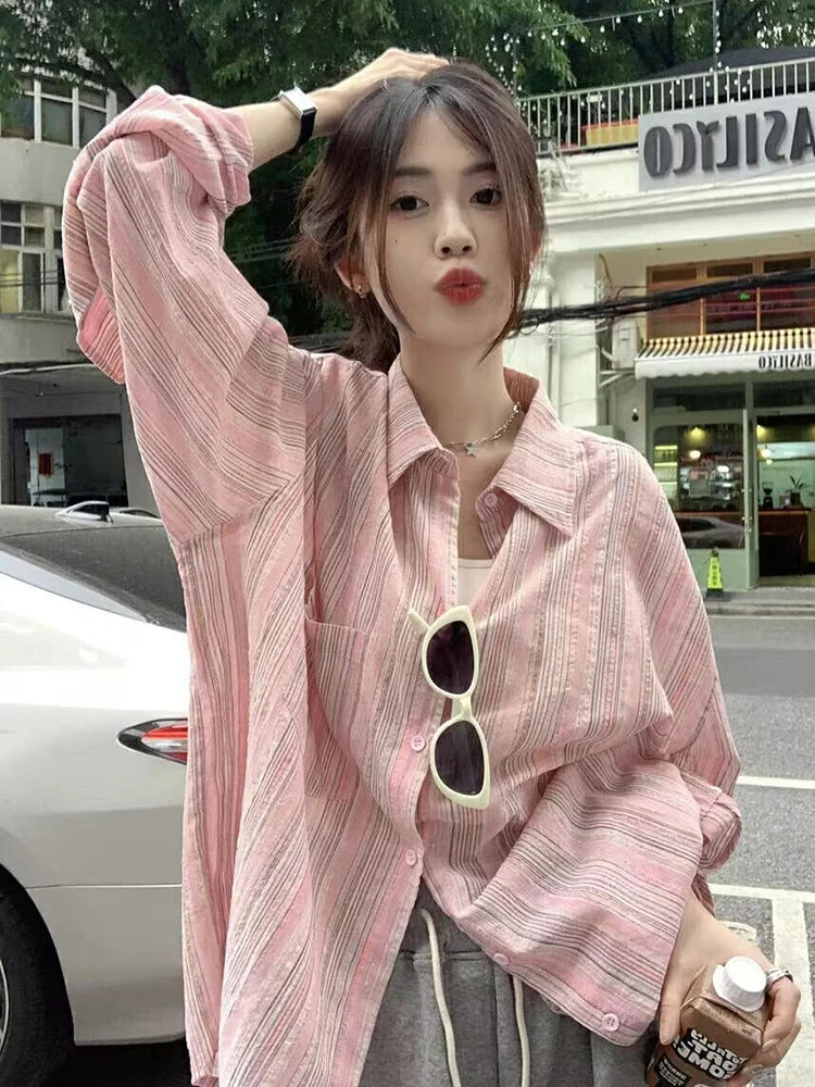 Oversized Striped Button-Up Shirt