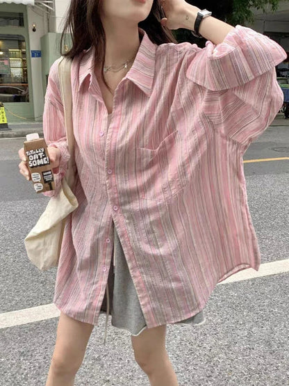 Oversized Striped Button-Up Shirt