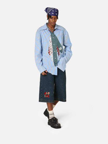 Necktie Graphic Stripe Long Sleeve Shirt
