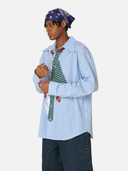 Necktie Graphic Stripe Long Sleeve Shirt
