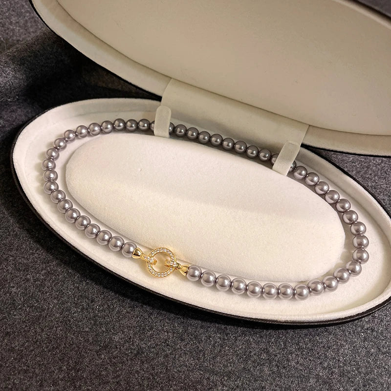 Pearl Ring Clasp Necklace