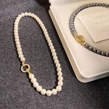 Pearl Ring Clasp Necklace