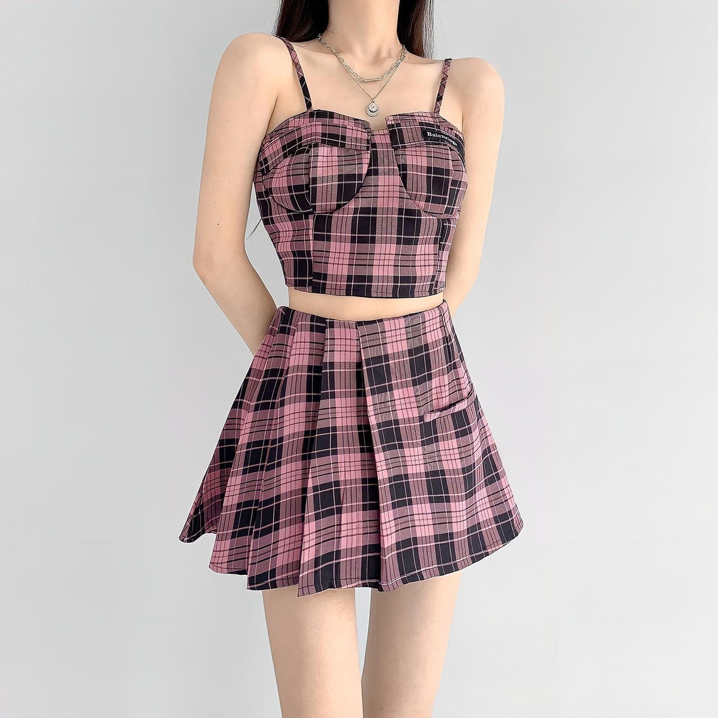 Pink Mini Skirt & Crop Top Two Piece Set