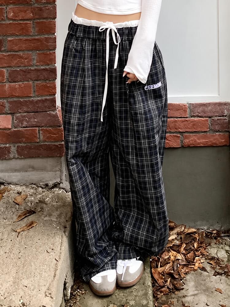 Plaid Drawstring Sweatpants
