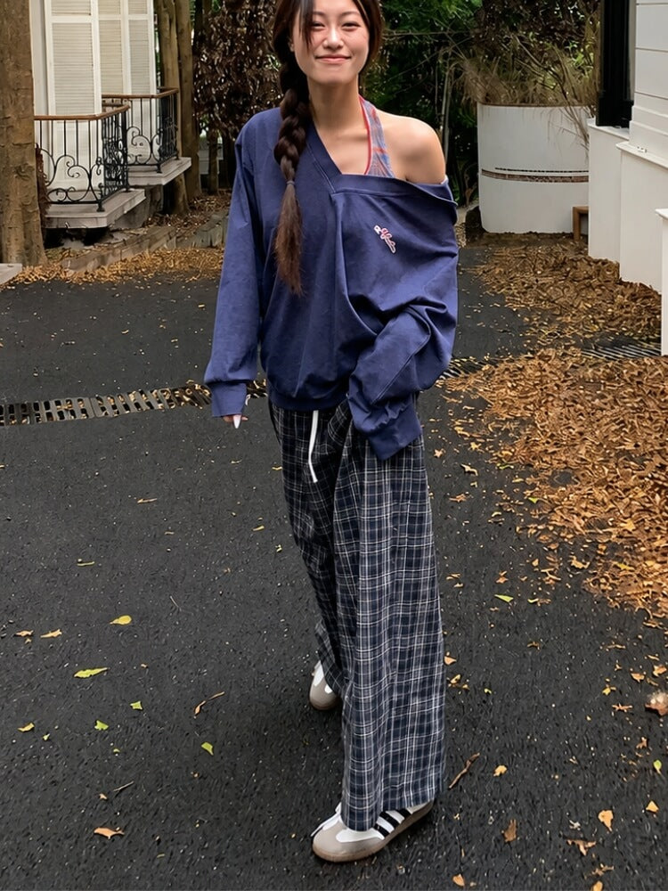 Plaid Drawstring Sweatpants