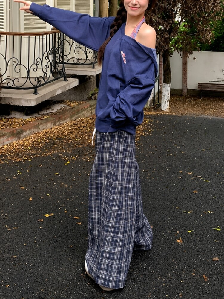 Plaid Drawstring Sweatpants