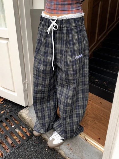 Plaid Drawstring Sweatpants