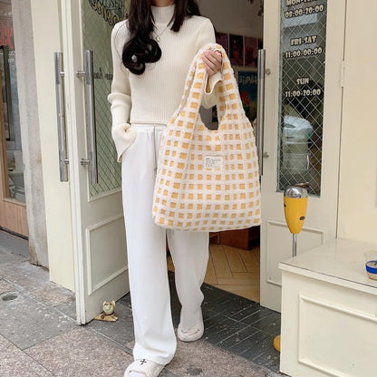 Plush Checkered Tote Bag