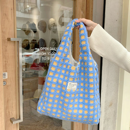 Plush Checkered Tote Bag