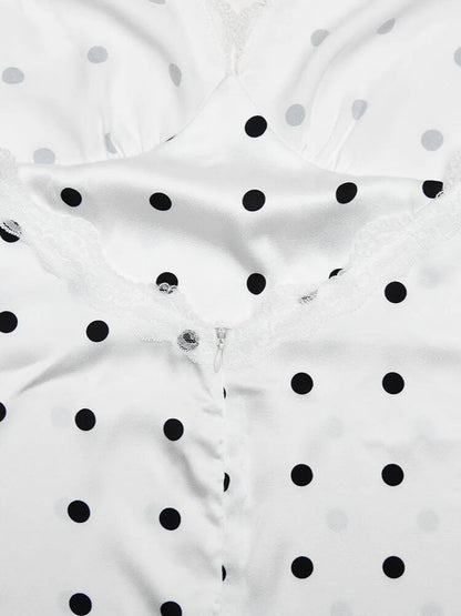 Polka Dot Lace Trim Mini Dress