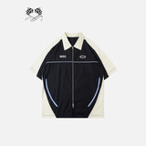 Polo Splicing Color Zip-up Shirt