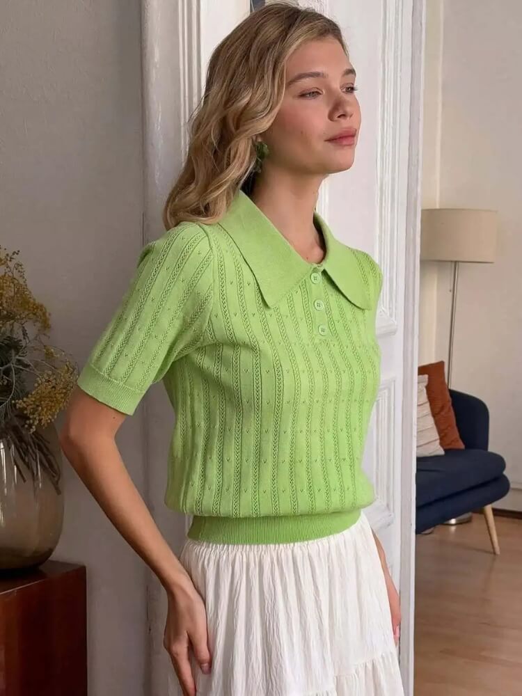 Preppy Polo Knit Top