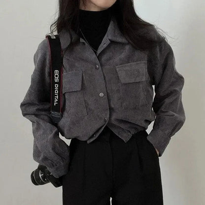 Puff Sleeved Corduroy Crop Shirt