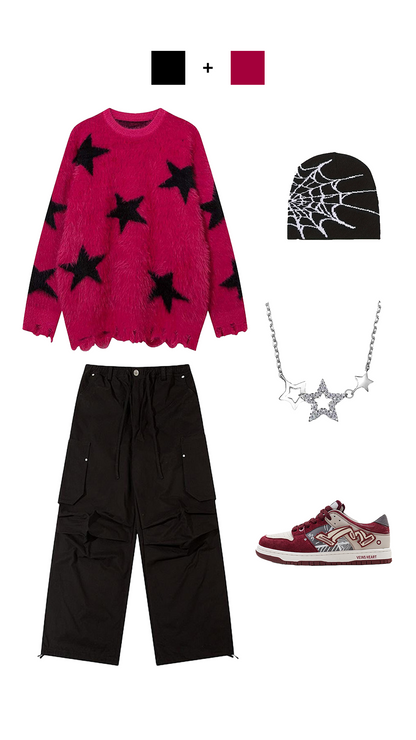 Y2K Star Distressed Sweater