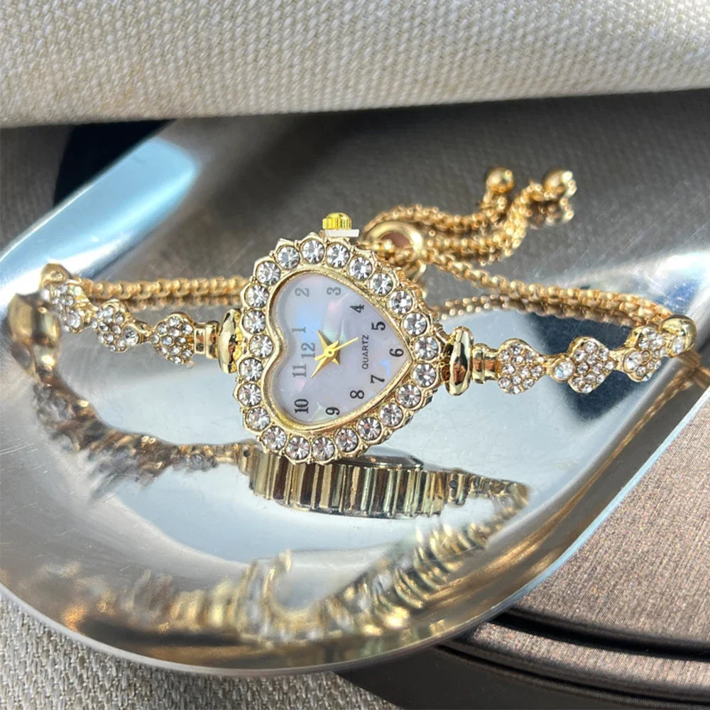 Rhinestone Heart Bracelet Watch