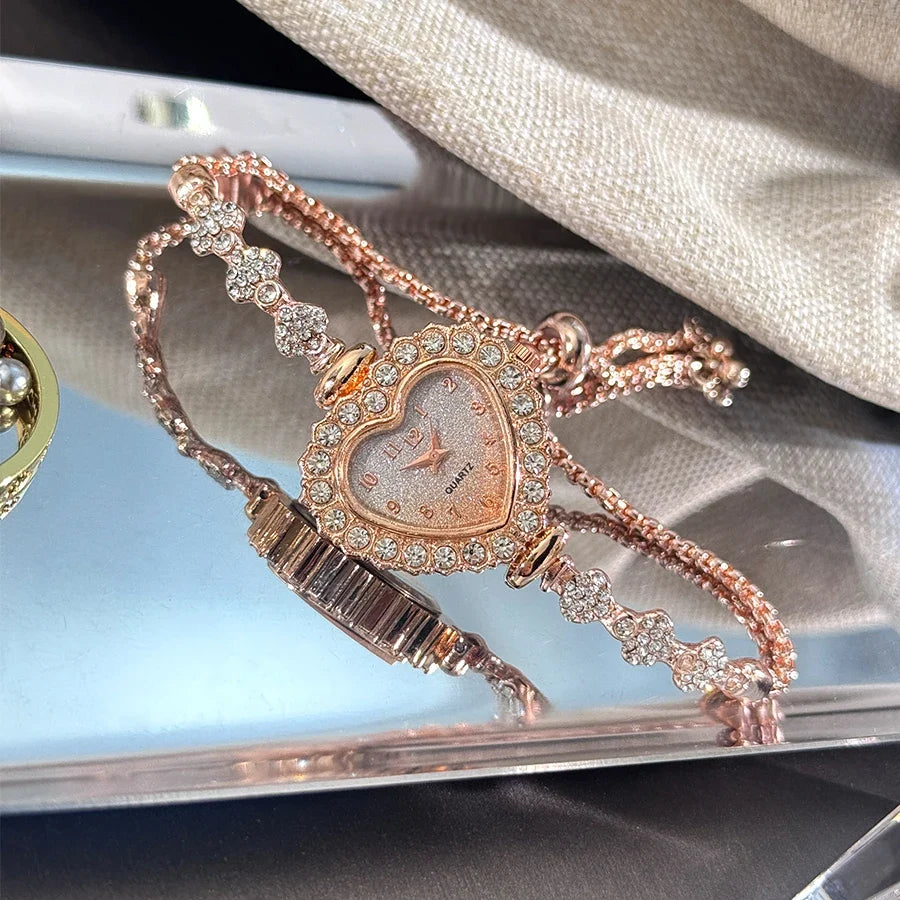 Rhinestone Heart Bracelet Watch