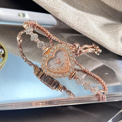 Rhinestone Heart Bracelet Watch