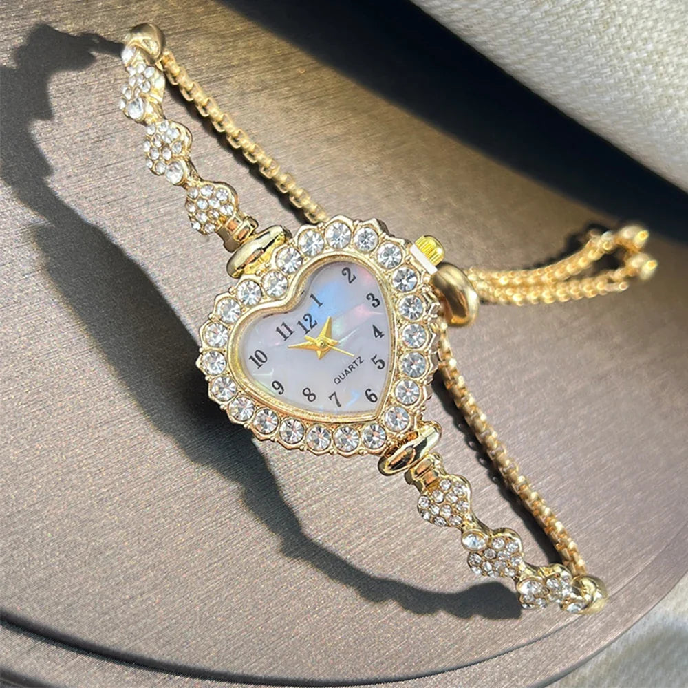 Rhinestone Heart Bracelet Watch