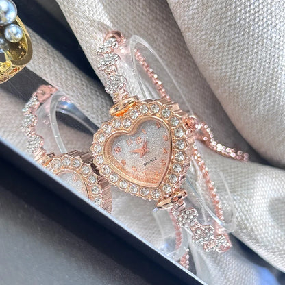Rhinestone Heart Bracelet Watch