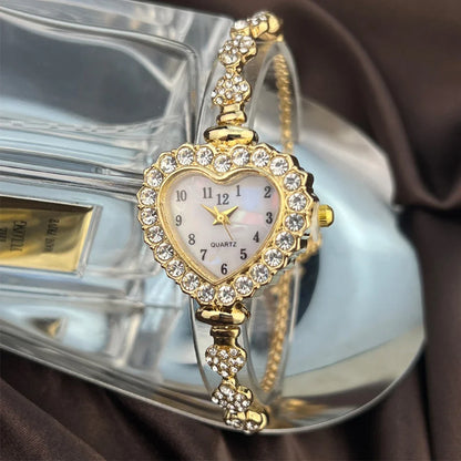 Rhinestone Heart Bracelet Watch