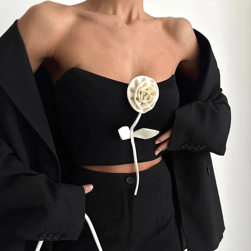 Rose Detail Strapless Top