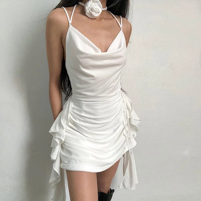 Rose Neck Tie Mini Dress