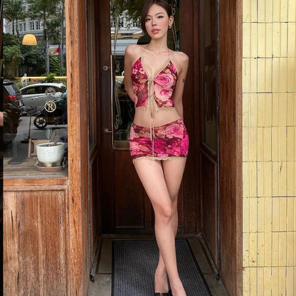 Rose Top & Skirt Two Piece Set