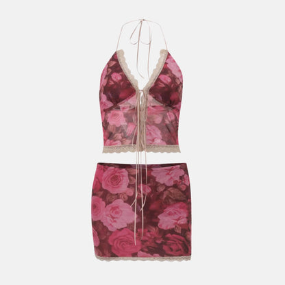 Rose Top & Skirt Two Piece Set