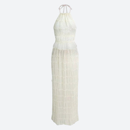 Ruched Backless Top & Maxi Skirt Two Piece Set