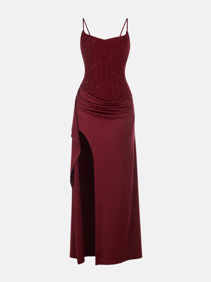 Ruched Satin Maxi Dress