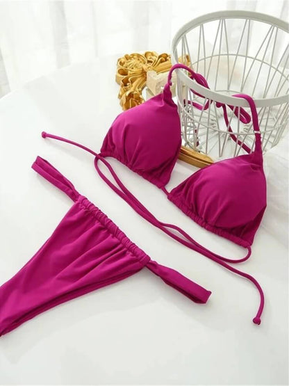 Ruched String Bikini Set