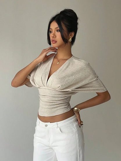 Ruched V Neck Crop Top