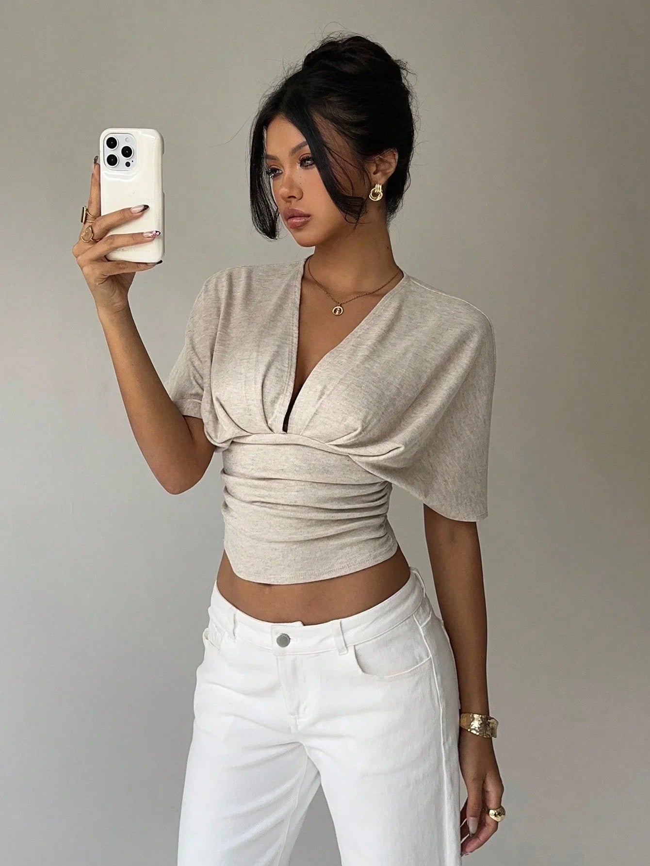 Ruched V Neck Crop Top