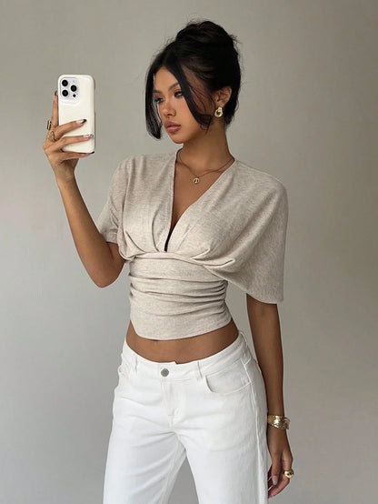 Ruched V Neck Crop Top