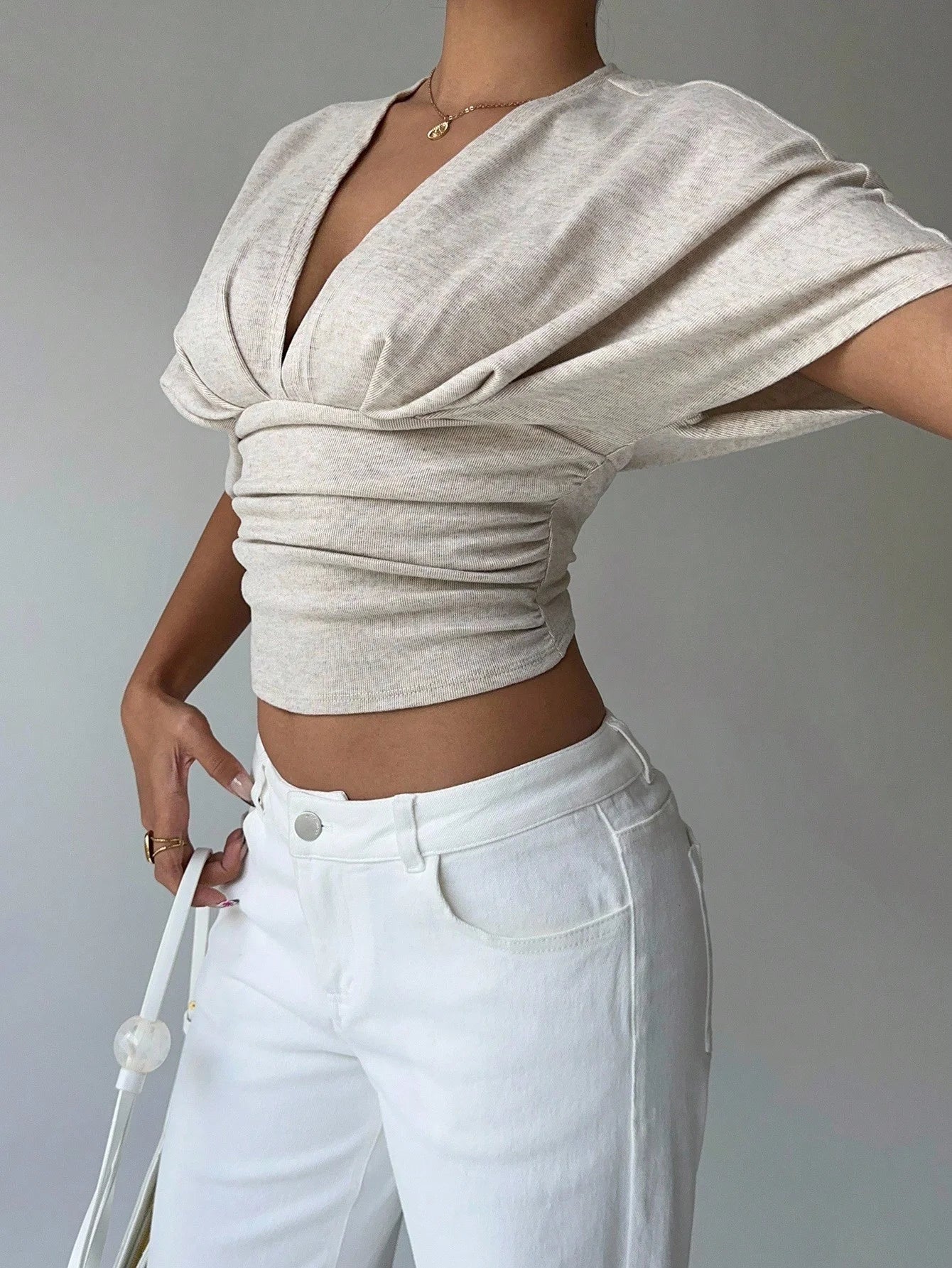 Ruched V Neck Crop Top