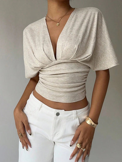 Ruched V Neck Crop Top