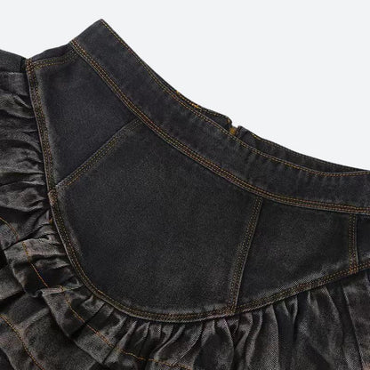 Ruffled Denim Mini Skirt