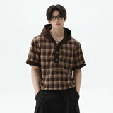 Effortless Plaid Button-Up Hooded T-Shirt