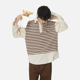 Classic Striped Fake Two Piece College Style Shirt