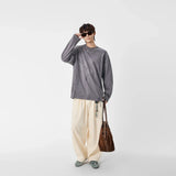 Distressed Solid Color Crew Neck Long Sleeve T-Shirt