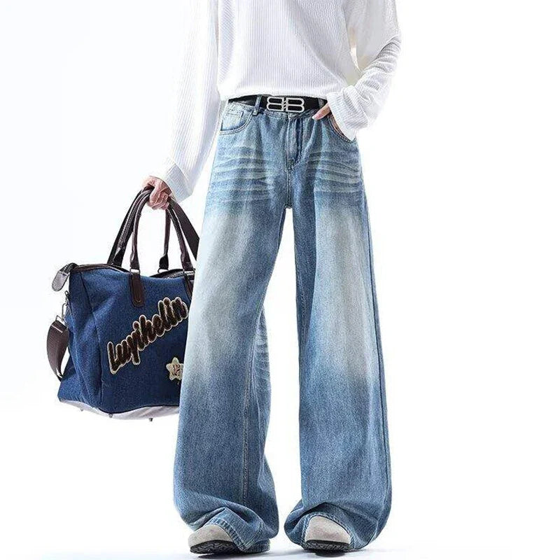 High-Quality Gradient Washed Straight Tube Jeans