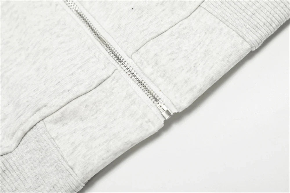 Essential Striped Patchwork Zip-Up Hooded Sweatshirt