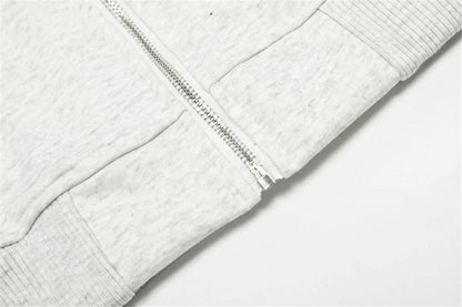 Essential Striped Patchwork Zip-Up Hooded Sweatshirt