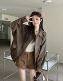Women Retro Moto Bike Casual Style Leather Jacket