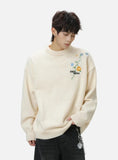 Oversized Floral Embroidered Knit Sweater