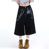 Contrast Retro Color Wide Leg Denim Jorts