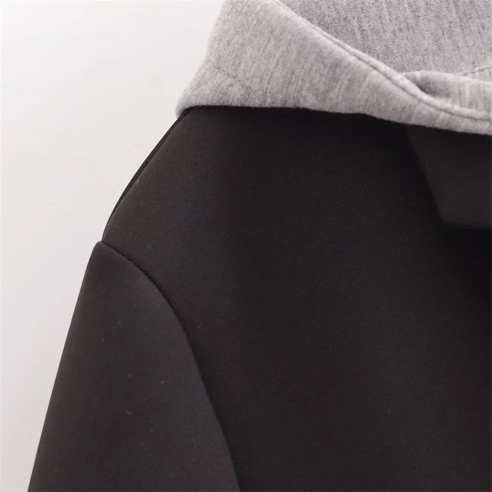 Versatile Fake Two Piece Detachable Hooded Coat