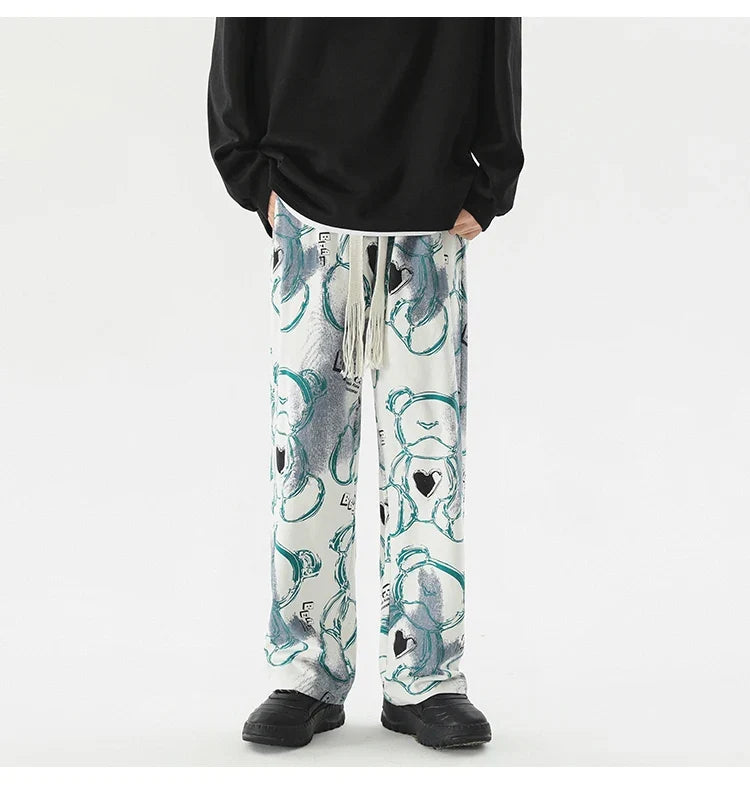Vintage Graffiti Printed Straight Leg Sweatpants