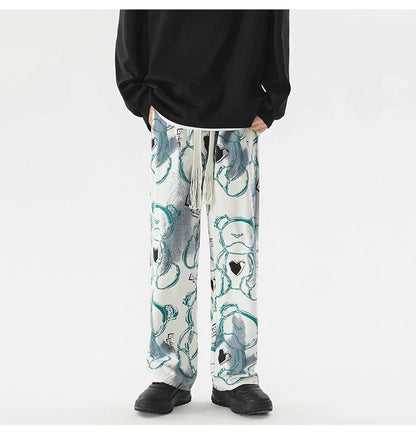 Vintage Graffiti Printed Straight Leg Sweatpants